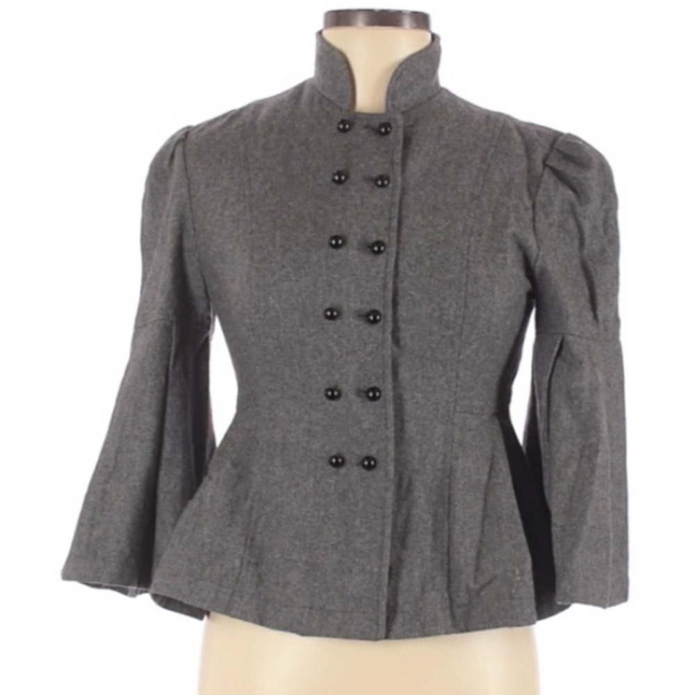 Diane Von Furstenberg Gray 100% Wool Bell Sleeve Blazer Jacket Women’s 6…